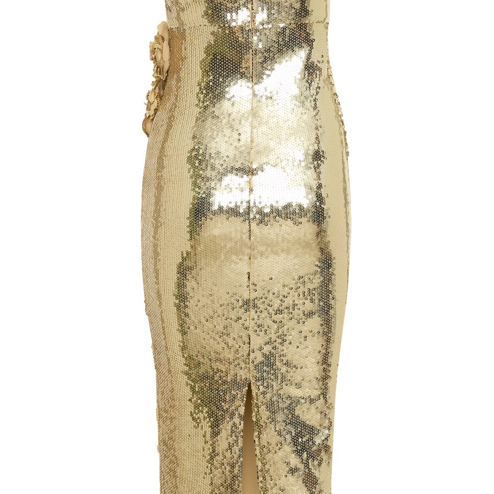NWOT.  Meshki Gold Strapless Sequin Midi Dress. - Picture 7 of 7